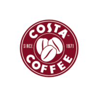 Costa Coffee logo with coffee beans, red circular design, since 1971