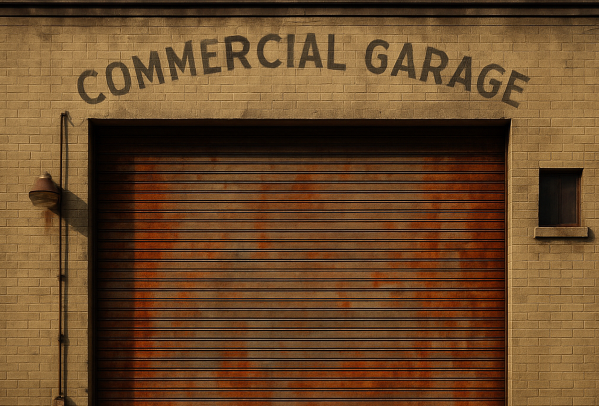 Industrial rusty roller shutter door at a Commercial Garage
