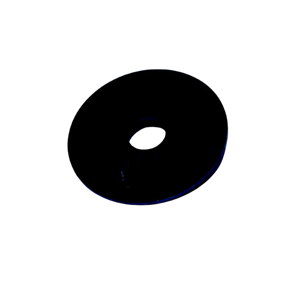 Black circular security washer with central hole for door or shutter hardware
