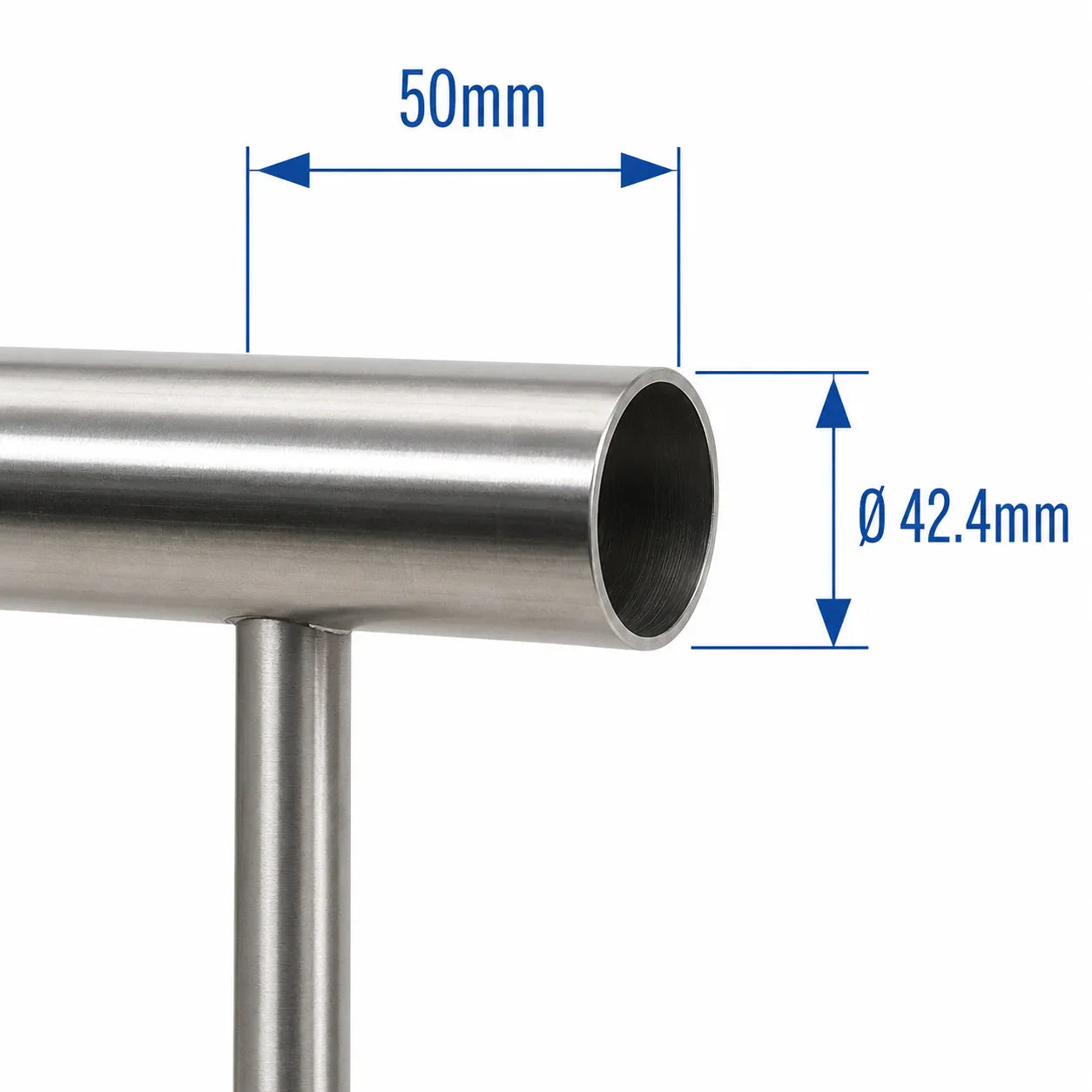 Stainless steel security grille tube, 50mm x 42.4mm diameter, for robust commercial protection