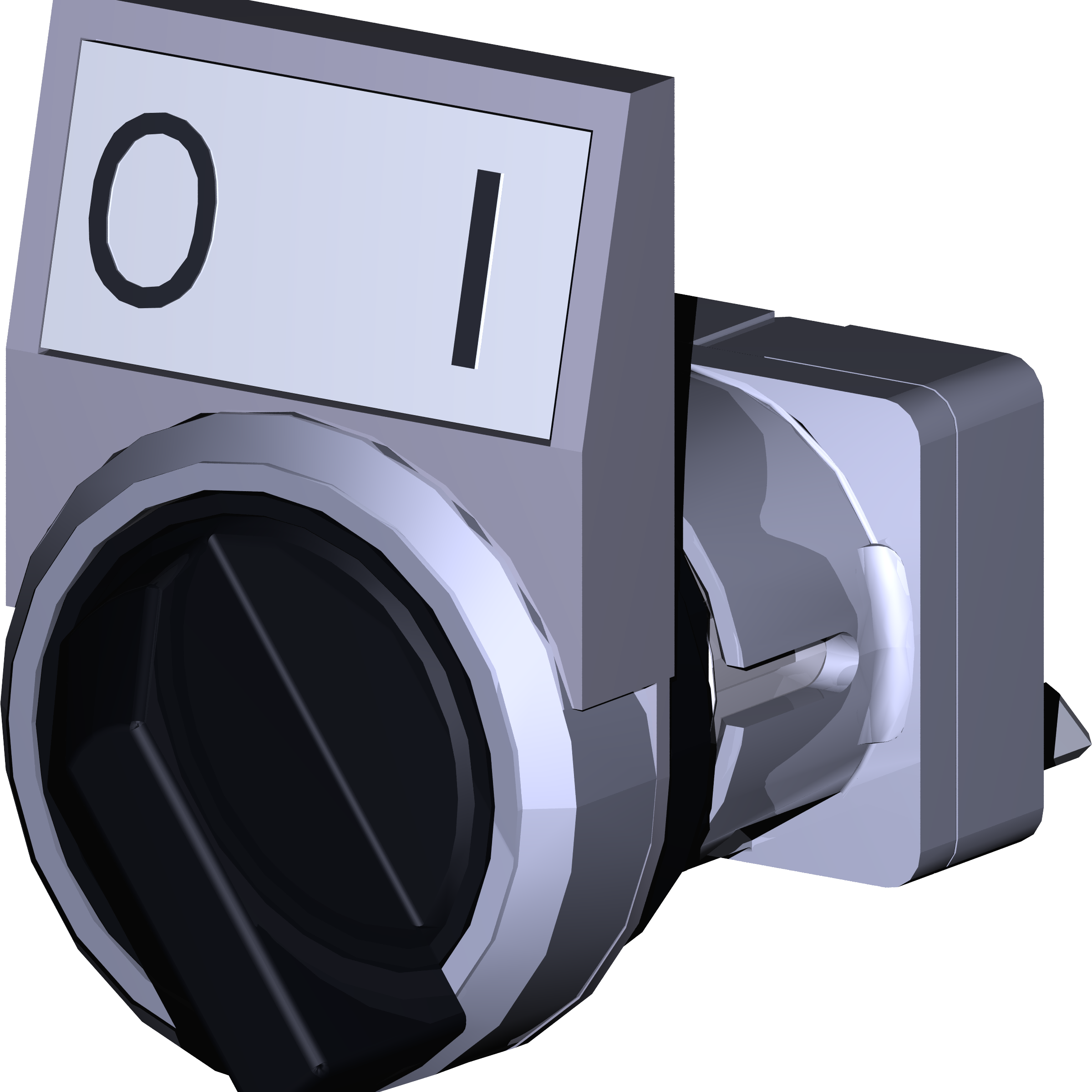 Industrial rotary selector switch with 0 and 1 power status indicators.