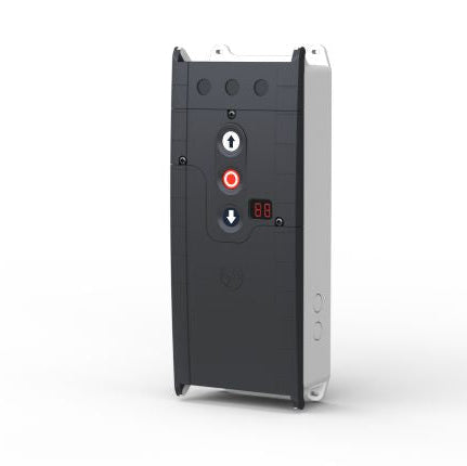 Black and white digital control panel for roller shutter motor systems.