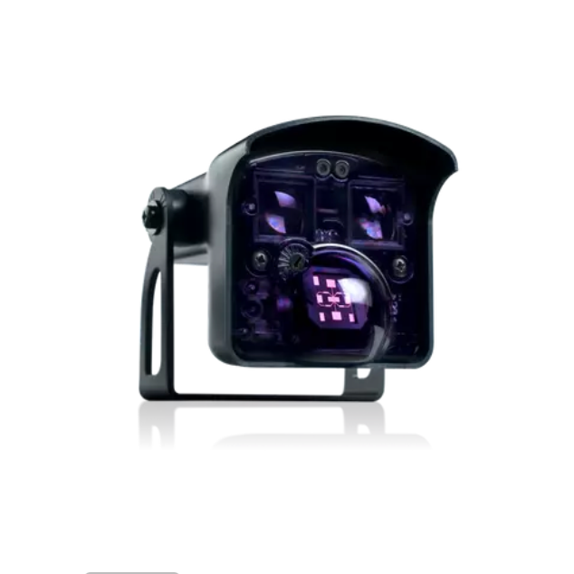 Black professional security CCTV camera with infrared night vision lens on a mounting bracket.