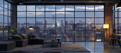 Industrial style security bars on floor to ceiling windows